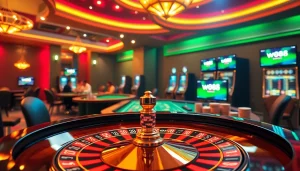 Trải nghiệm cảm giác hồi hộp với liên kết w88 được trưng bày trong một casino sang trọng, nổi bật các trò roulette và poker.