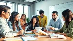 Lingo Connect team collaborating with technology for language interpretation.