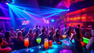 Club sxm scene showcasing the vibrant atmosphere of Club Noir at night with lively dancers and cocktails.
