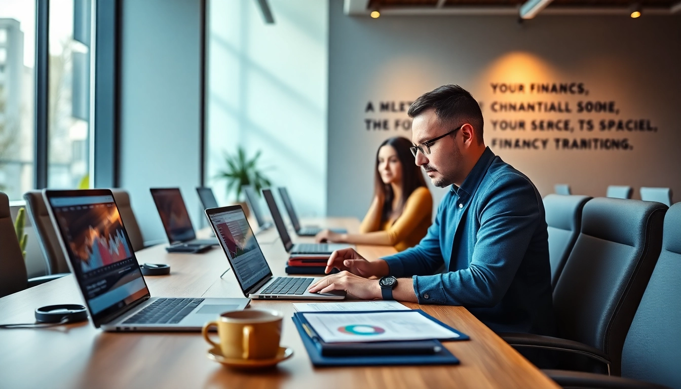 BOX138 team collaborating in a modern office, showcasing financial success.