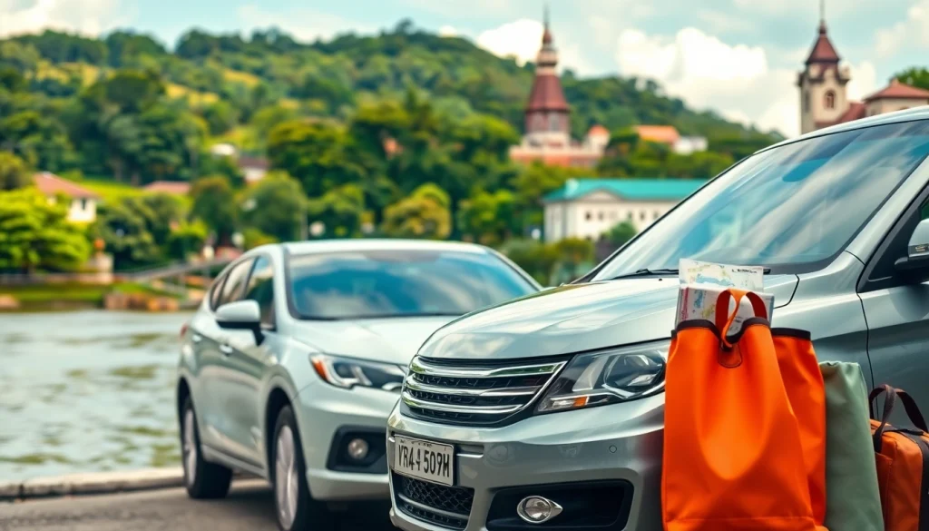 Kuching car hire offers a modern vehicle set against picturesque Kuching scenery, ideal for travelers.