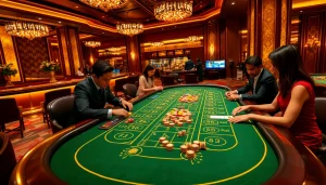 Taking bets on tài xỉu md5 with vibrant chips and excited players at a luxury casino table.