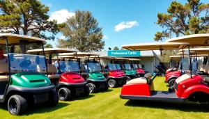 Explore diverse models from a reputable golf cart dealer in a picturesque outdoor setting.