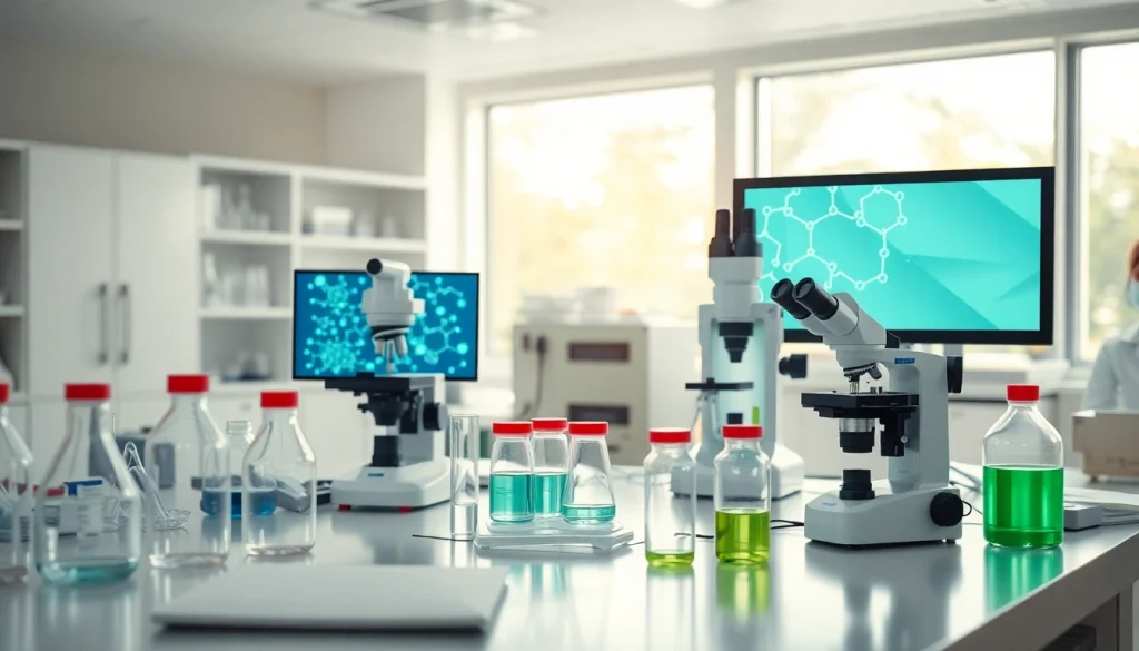 Researching win55-212-2 in a modern laboratory with scientific instruments.