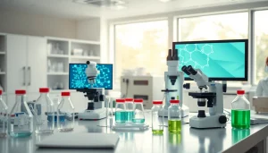 Researching win55-212-2 in a modern laboratory with scientific instruments.