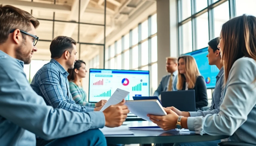 Florida Marketing Agency team collaboratively strategizing in a modern office environment.