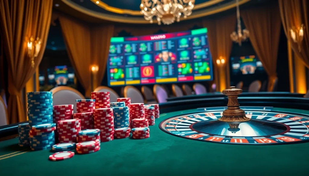 Engaging gameplay at a casino table showcasing 주소모음 with poker chips and cards.