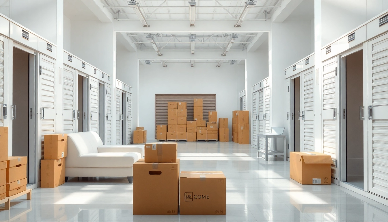 Showcasing self storage units with organized spaces and secure doors, highlighting user-friendly features.