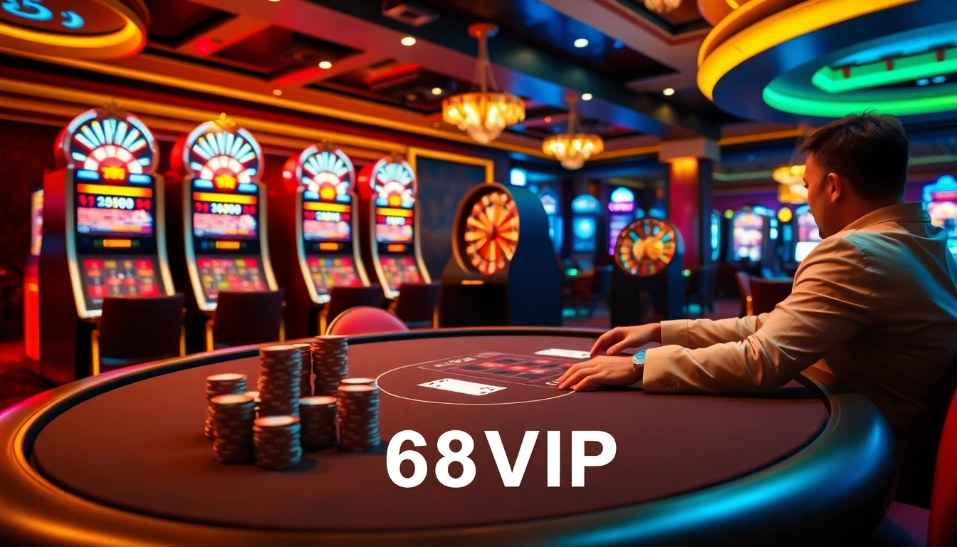 Experience the excitement of 68VIP at a vibrant casino table with professional gamblers.