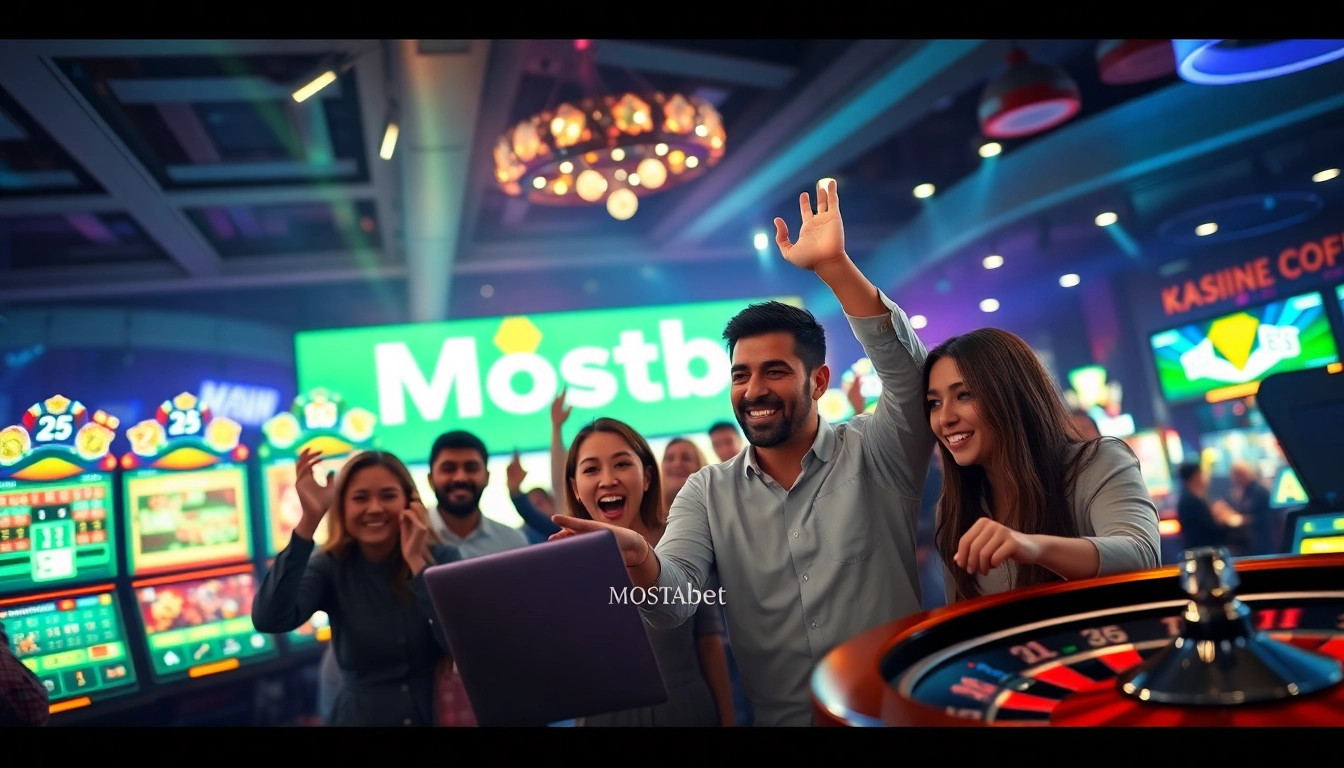 Mostbet aksiyalar təklifləri ilə dolu bir şəkil yaradan canlı və enerjili kazino mühiti.