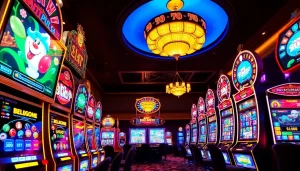 Rasakan sensasi slot pulsa dalam suasana kasino yang hidup dengan mesin slot yang berwarna-warni.
