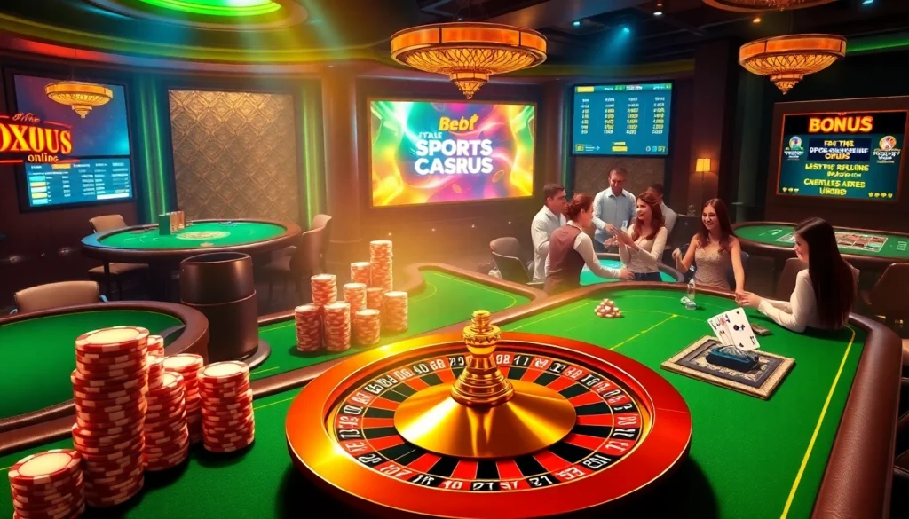 Exciting gambling experience at https://febet8.com showcasing casino tables and players enjoying the thrill.