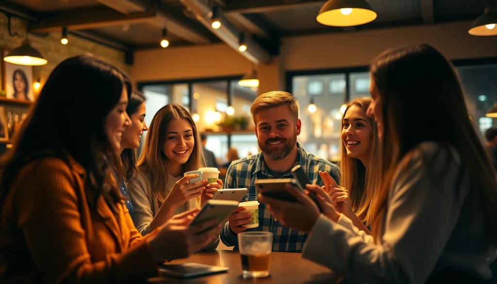 Discovering onlyfans creators near me in a vibrant café with friends using tablets.