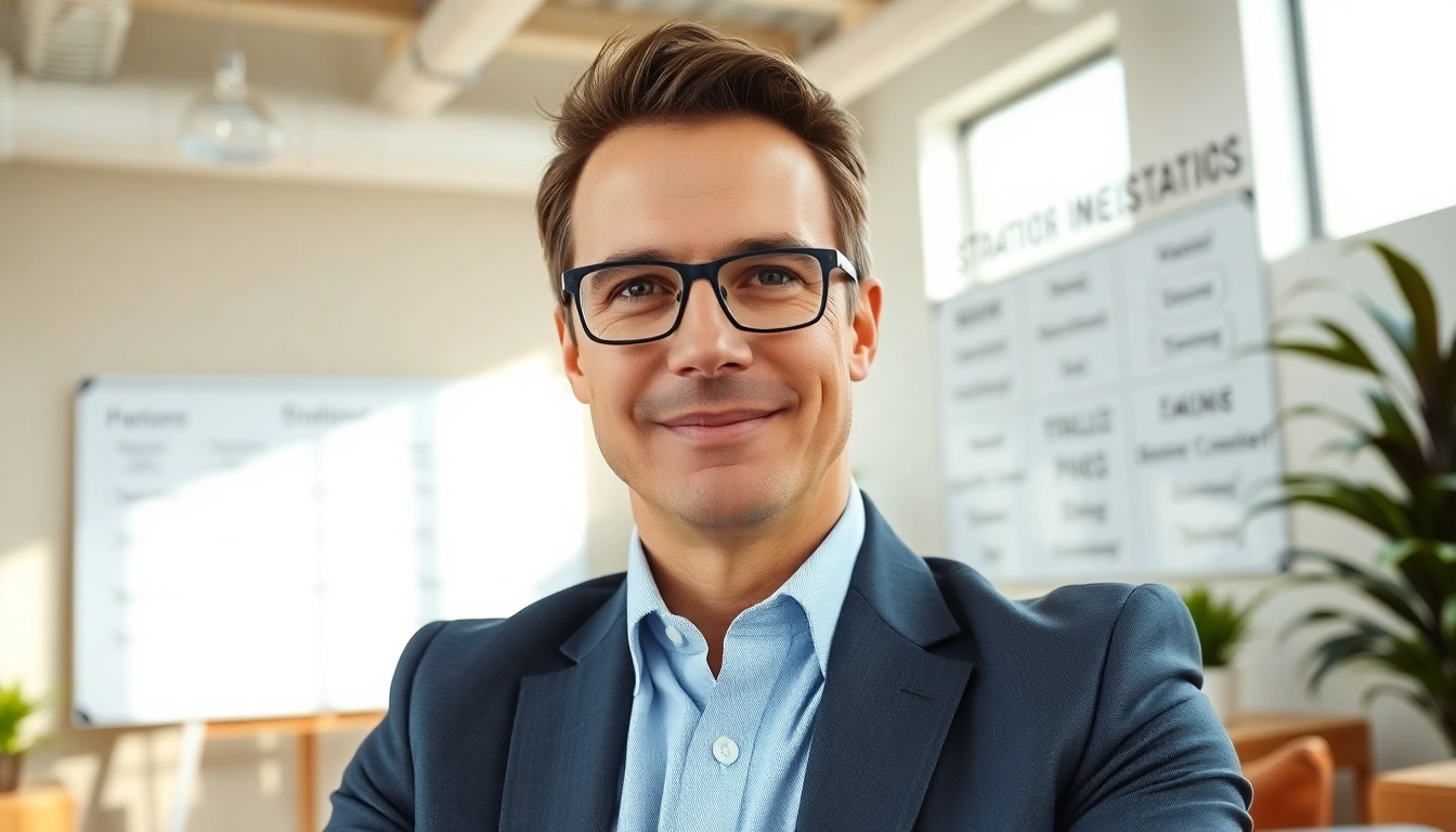 Empowered business coach los Angeles guiding clients through strategies in a bright office.