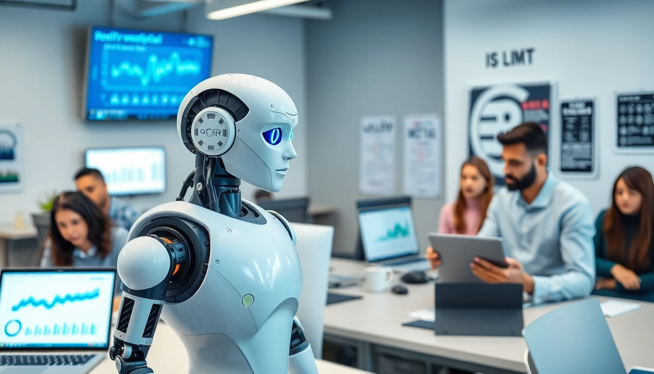 AI Employee collaborating with a team in a modern workplace setting.