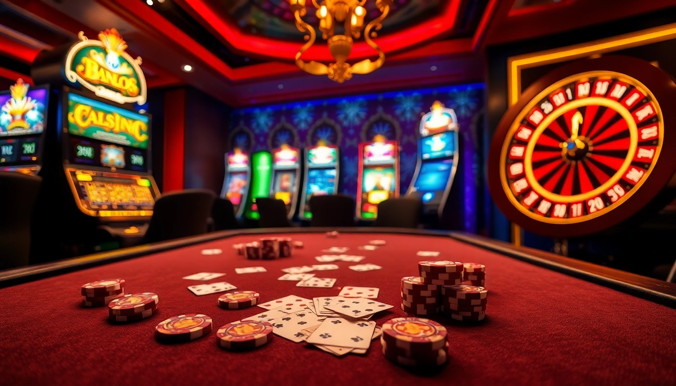 Experience the excitement of gambling at https://xx88.contractors/ with a luxurious casino scene of poker and slot machines.