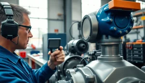 Hydraulic system maintenance being performed by a technician on machinery.