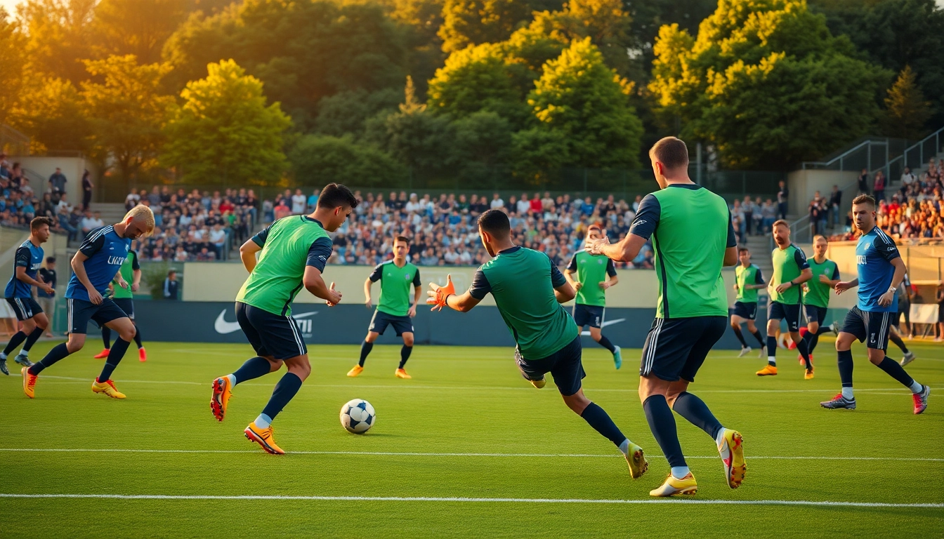 Soccer training depiction reflecting 'บอล-วัน-นี้' with players in action