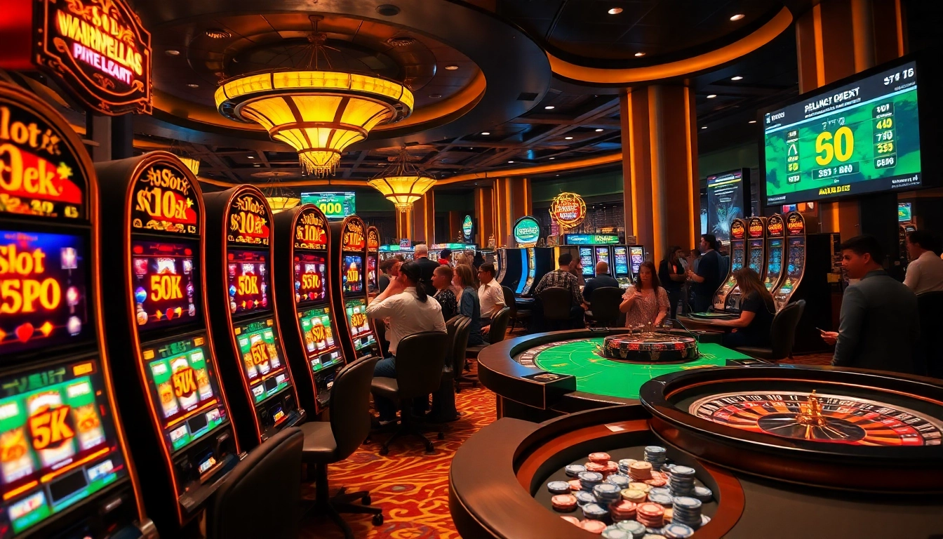 Rasakan aksi permainan Slot Depo 5k yang mendebarkan di lingkungan kasino yang dinamis.