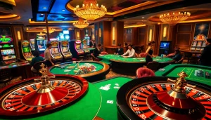 Gamblers winning at Haywin casino, showcasing vibrant tables and games in an elegant setting.