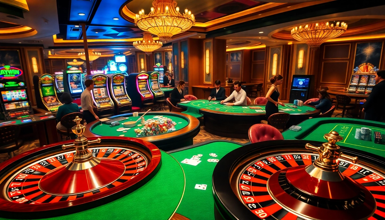 Gamblers winning at Haywin casino, showcasing vibrant tables and games in an elegant setting.