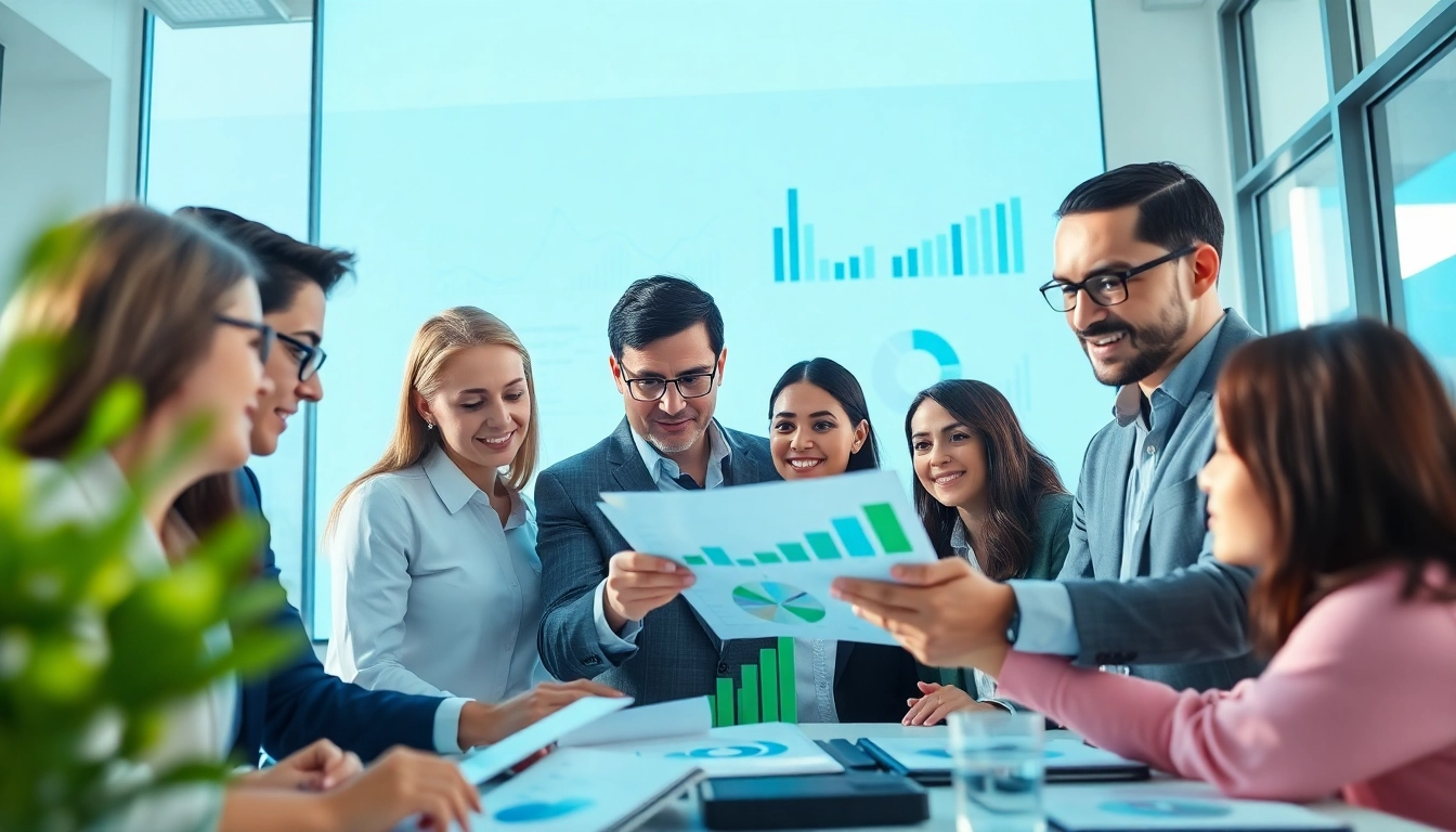 Visual representation of business growth insights through professionals engaging with data.