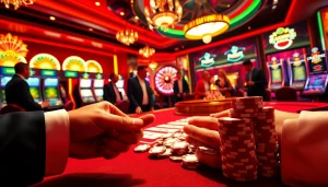 Gambling excitement and hidden wiki scam caution highlighted at a vibrant casino table.