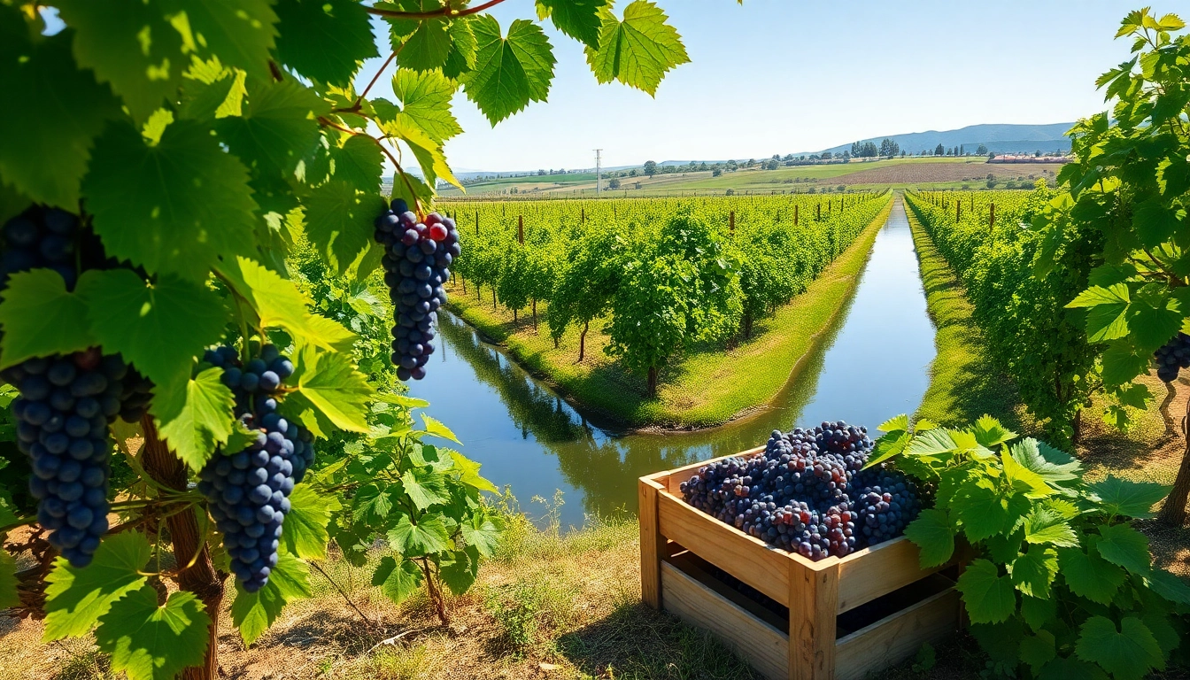 Captivating view of vineyards in Clarksburg, CA, with ripe grapes and serene waterways.