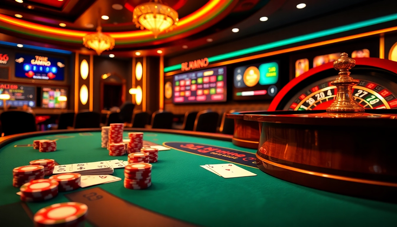 Engaging scene showcasing 68 game bài action with poker stacks and roulette excitement.