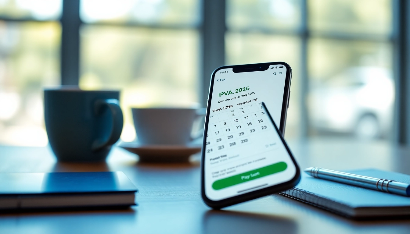 Smartphone displaying the detran go IPVA GO 2026 calendar for easy access to tax payments.