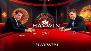 Players engaging in a thrilling poker game at Haywin casino, showcasing excitement and strategic betting.