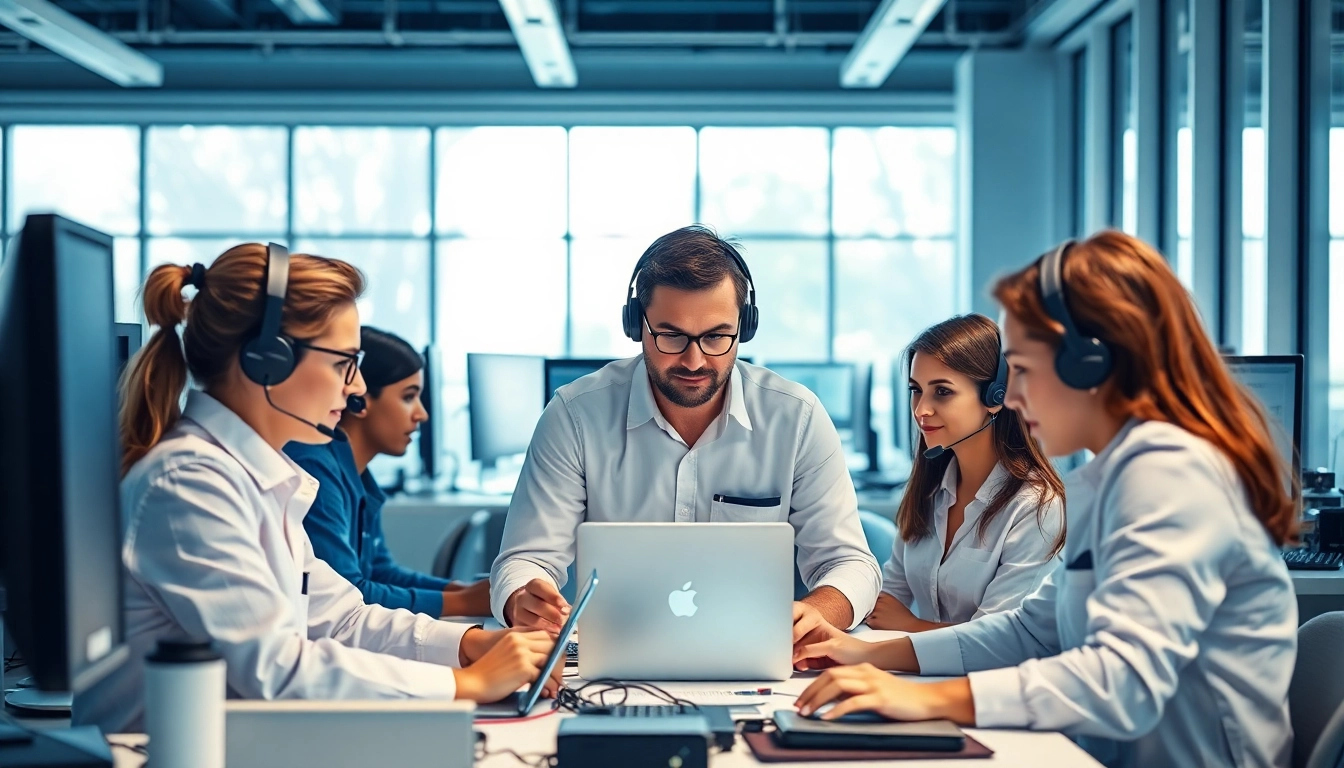 IT support service team working together in a modern office environment.