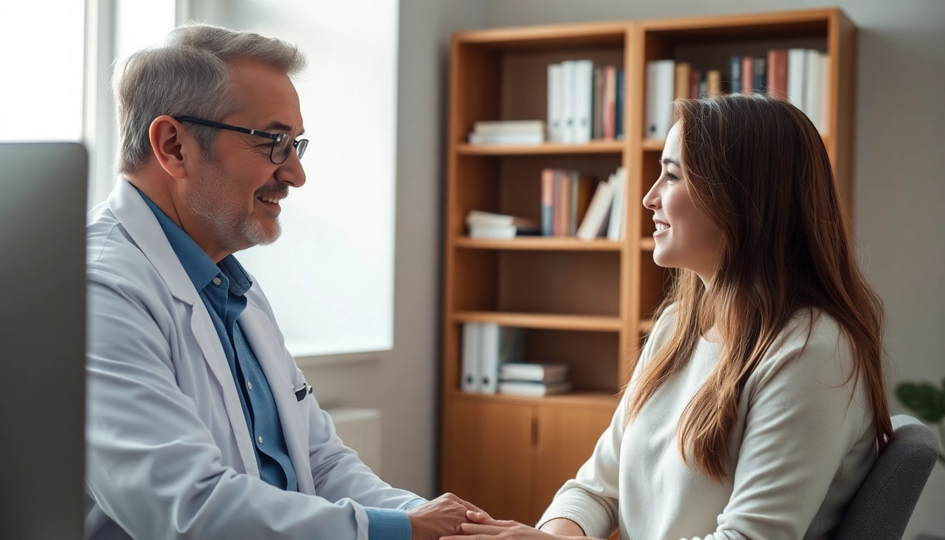 A dubai psychiatrist consulting with a patient in a serene and modern office setting.