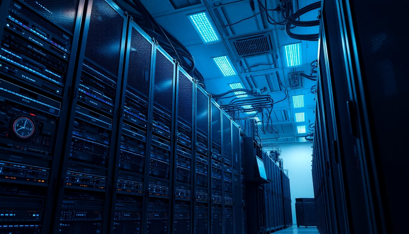 View of a modern server room at https://aminserve.com showcasing sleek technology and organization.