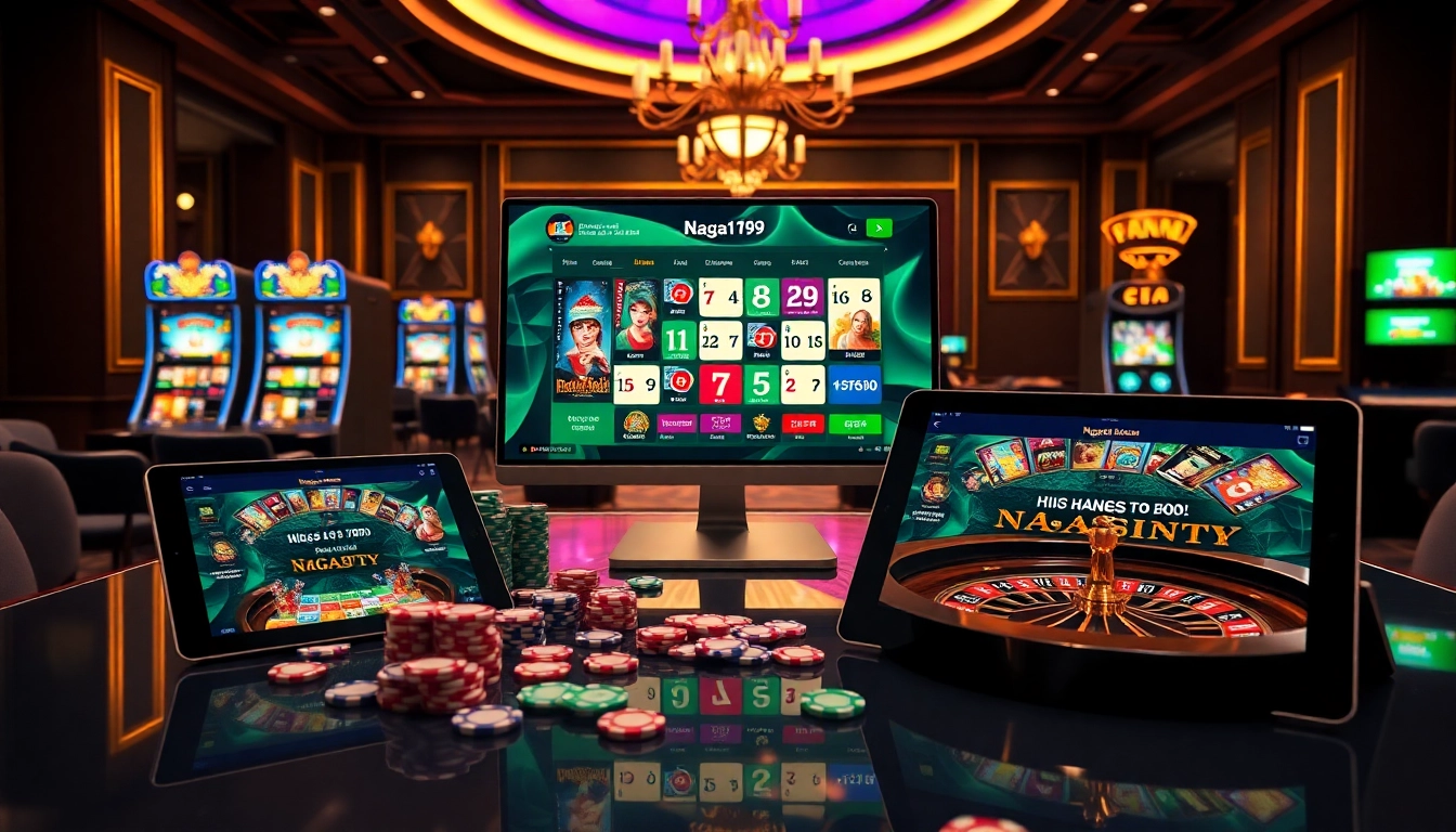 Navigating the aplikasi Naga169 online casino interface with vibrant slots and poker action.