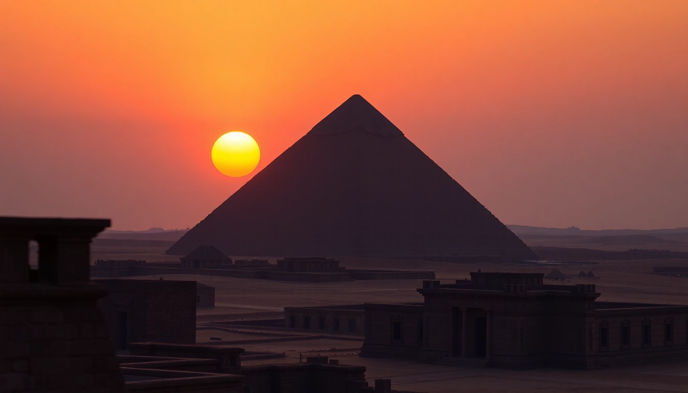 Discovering the grandeur of piraminds in an aerial sunset view highlighting ancient Egyptian architecture.