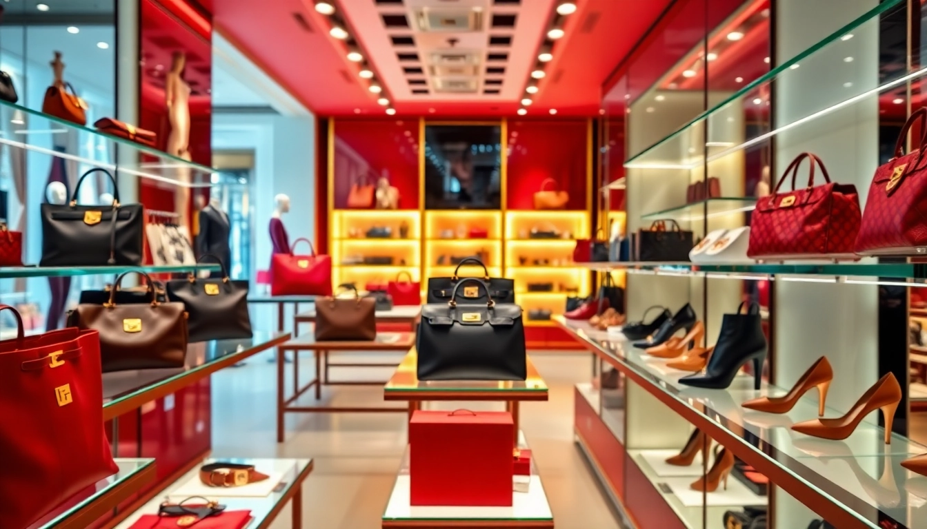 레플리카사이트의 고급 가방과 액세서리 전시 모습