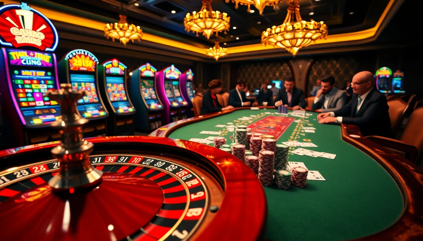 Engaging gamblers at a vivacious casino with TR 88 elements, featuring roulette, poker, and slot machines.