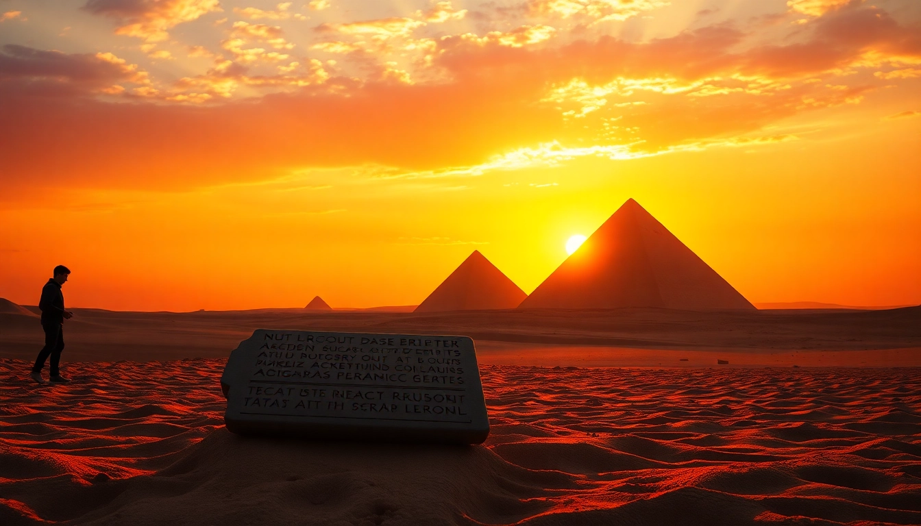 Discover the ancient piraminds of Giza under a stunning sunset backdrop.