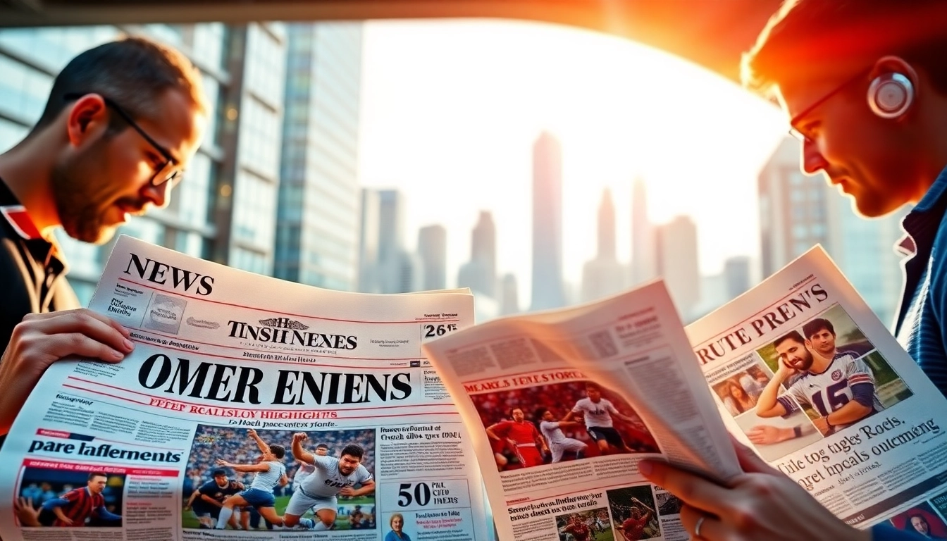 Engaged readers enjoying the Usa Today newspaper amid a bustling city atmosphere.