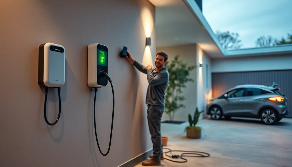Electric vehicle charger installation price displayed at a modern home in Melbourne, highlighting a professional electrician at work.