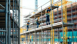 Efficient scaffold hire in Whangarei with scaffolding structures at a construction site.