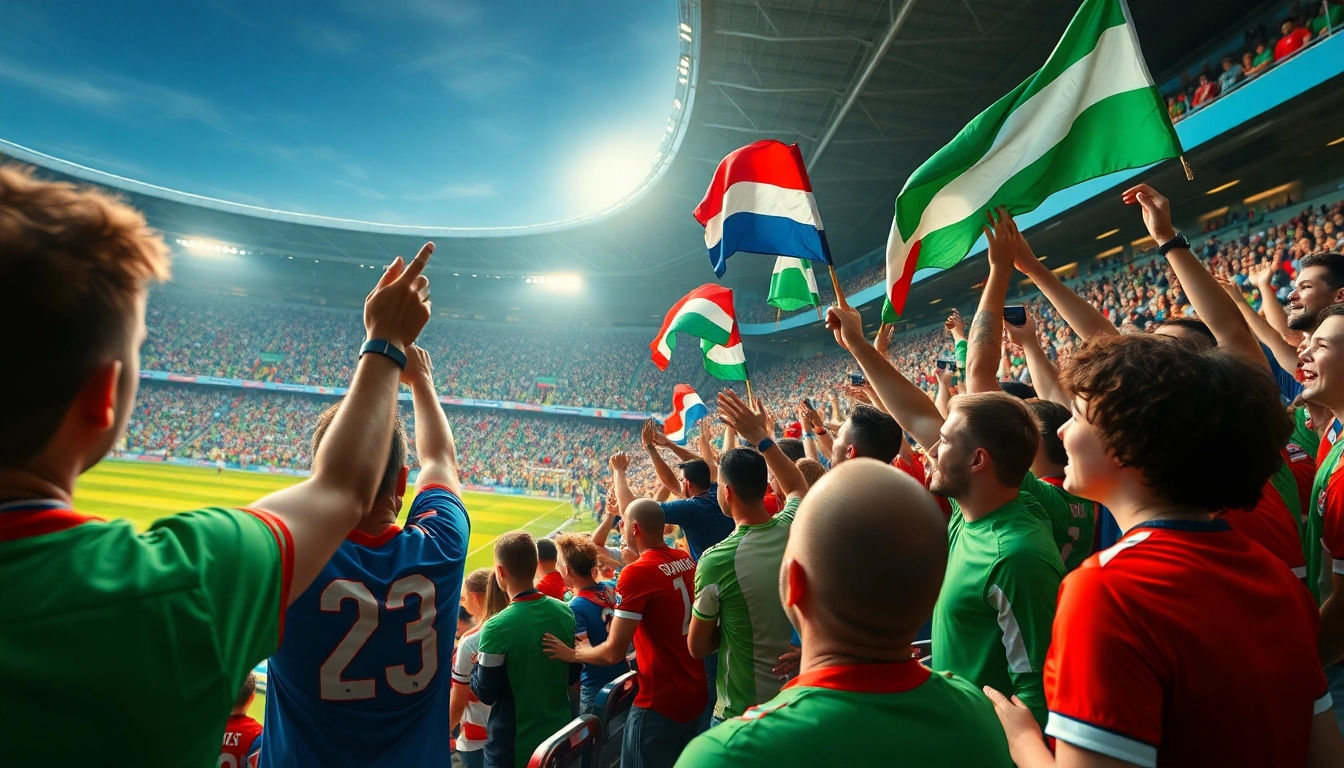 مشجعون يستمتعون بمباراة كرة قدم مثيرة مباشرة، تجسيدًا لروح إثارة koora live.