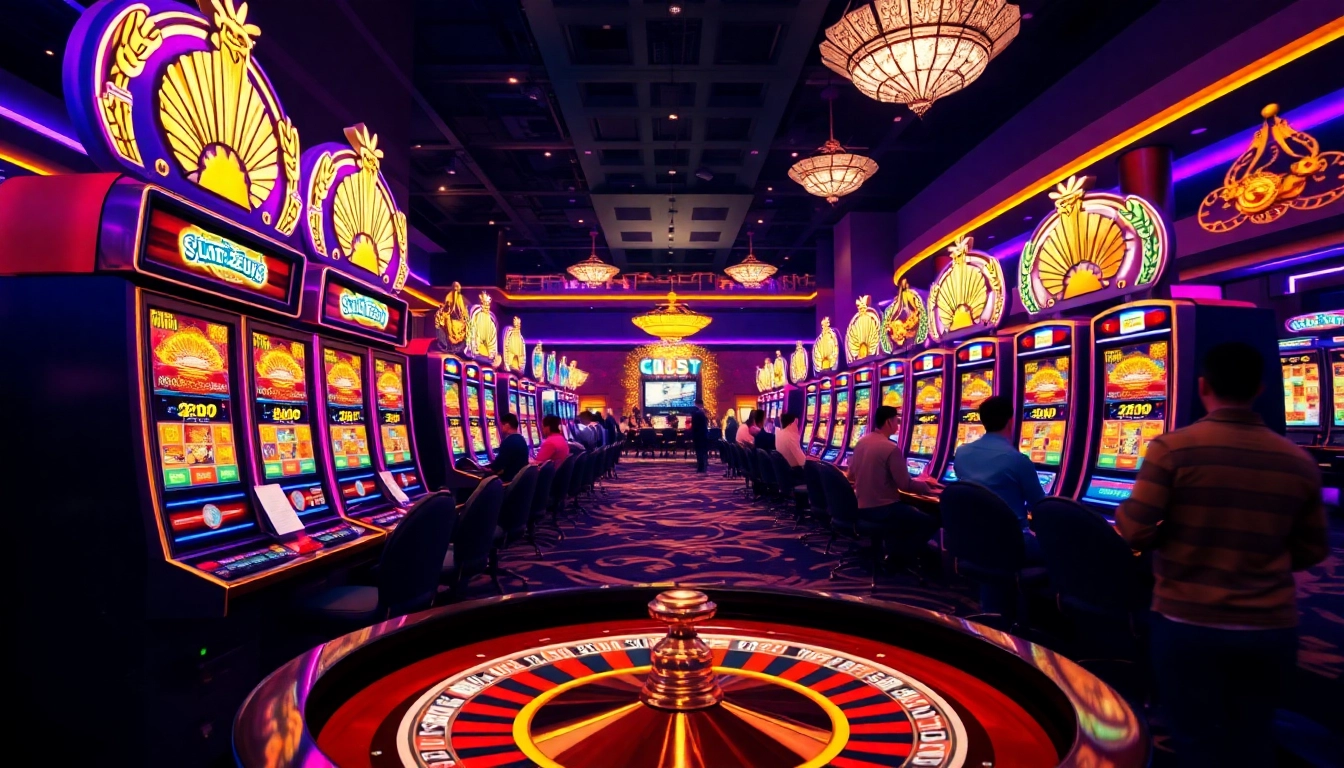 Players enjoying the thrilling slot zeus machines in a vibrant casino atmosphere