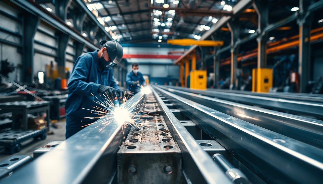 Skilled craftsmen engaged in structural steel fabrication, showcasing intricate metalwork.