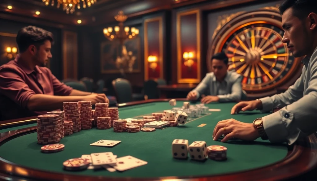 Experience the thrill of רמי אונליין with vibrant casino tables and engaged players in action.