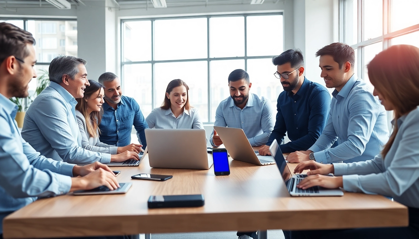 Collaborative digital project team using klynt in a bright office environment.
