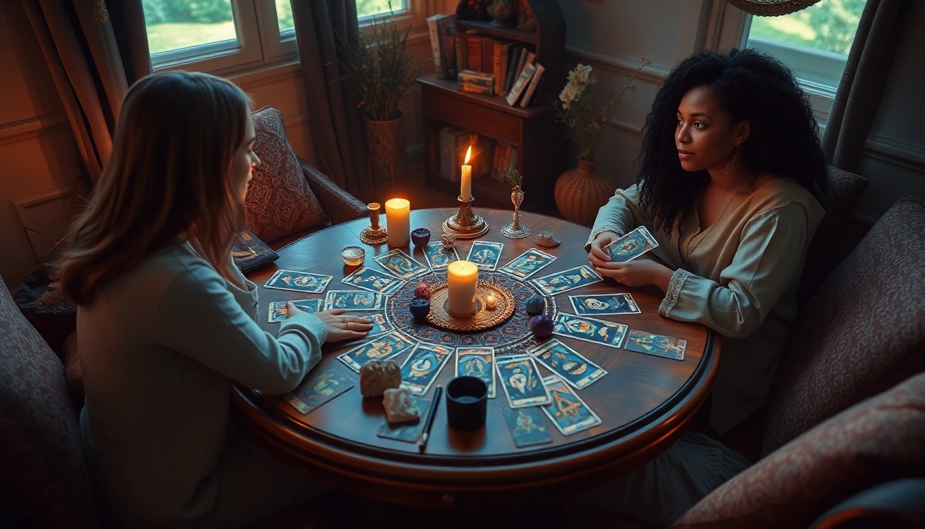 信頼と洞察を強調する温かいタロットリーディングシーンで、正確な電話占い 当たるを体験してください。