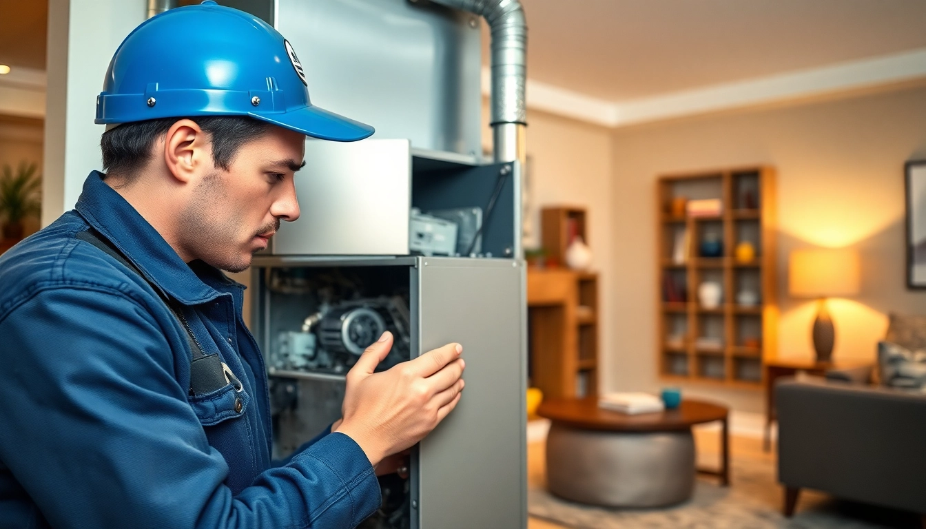 Technician fine-tuning an american standard furnace in a cozy home environment.