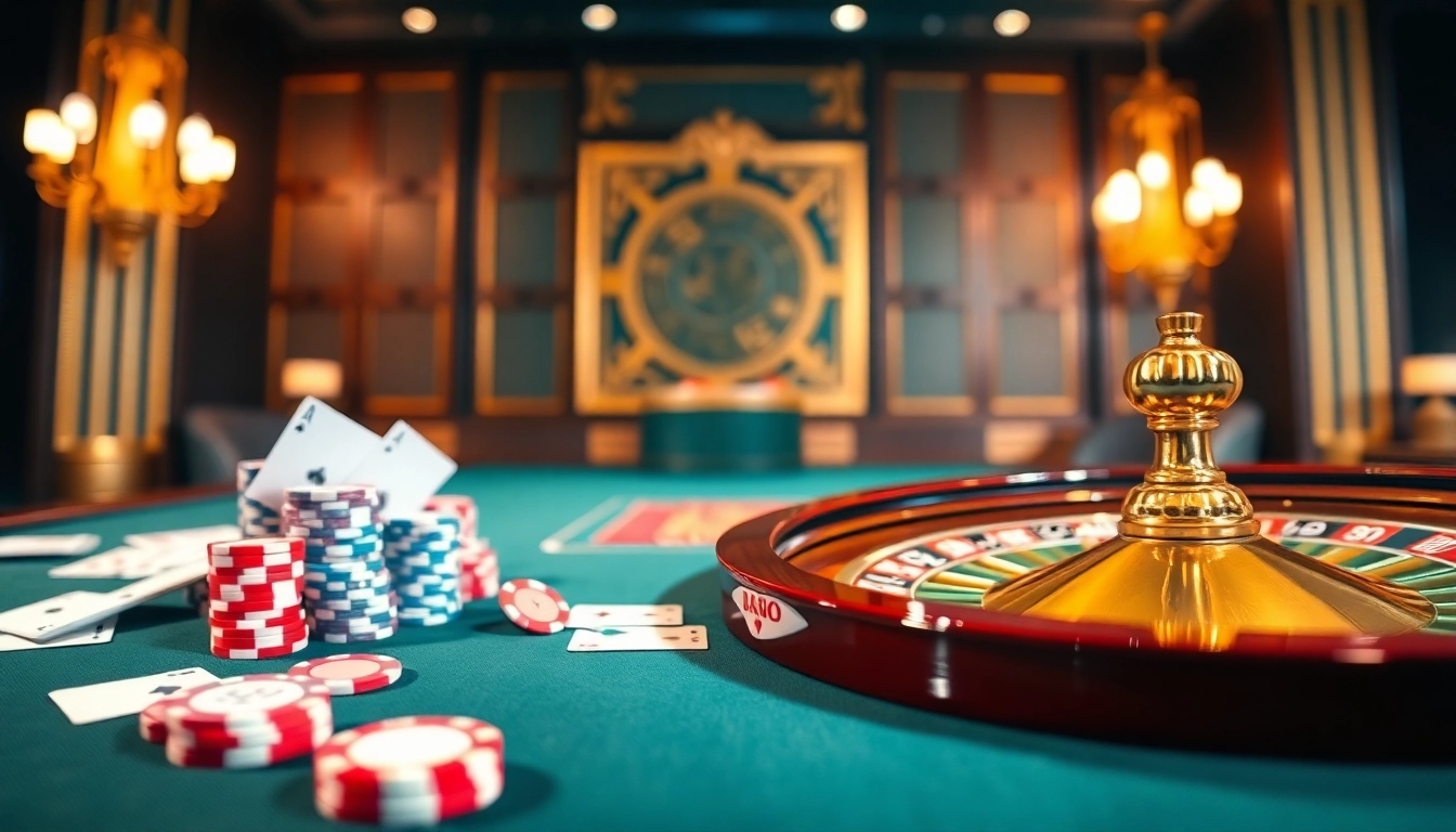 Découvrez l'excitation du casino en ligne avec des jeux de poker et des tables de roulette dans un cadre luxueux.
